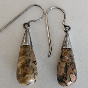 Elegant Vintage 925/Jasper Dangle Earrings
